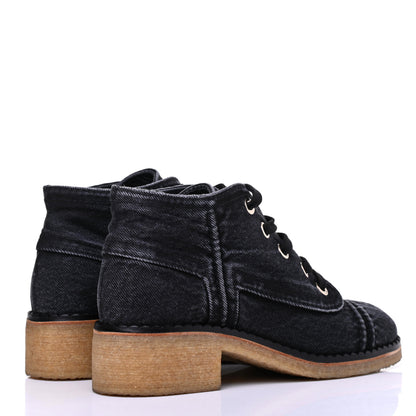 Chanel Denim Lace Up Boots 37.5 Grey 4 of 10