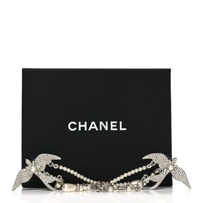 Chanel Pearl Crystal CC Star Bird Drop Earrings Silver Pearly White 5 of 5
