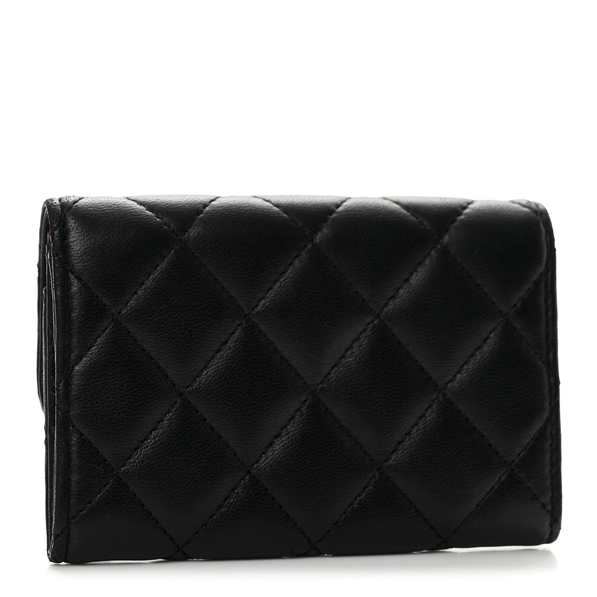 Lambskin Quilted Flap Card Holder Black