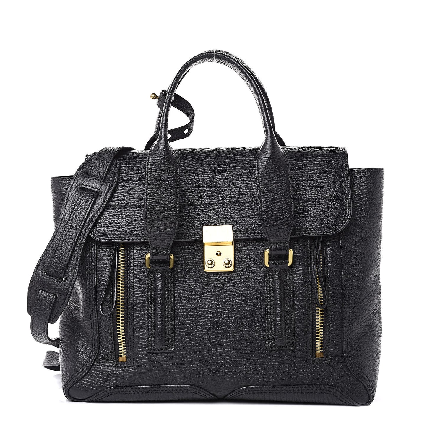 3.1 Textured Calfskin Medium Pashli Satchel Black