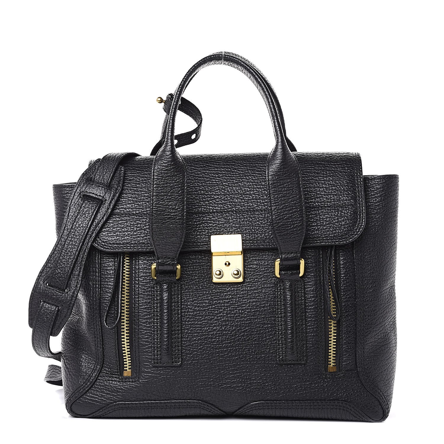 3.1 Phillip Lim 3.1 Textured Calfskin Medium Pashli Satchel Black 1 of 13