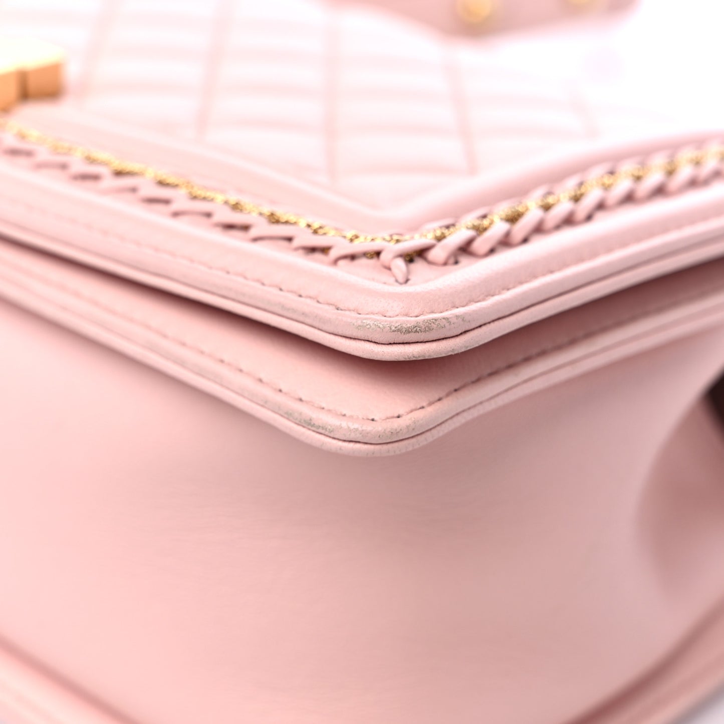 Lambskin Quilted Medium Chain Detail Boy Flap Light Pink