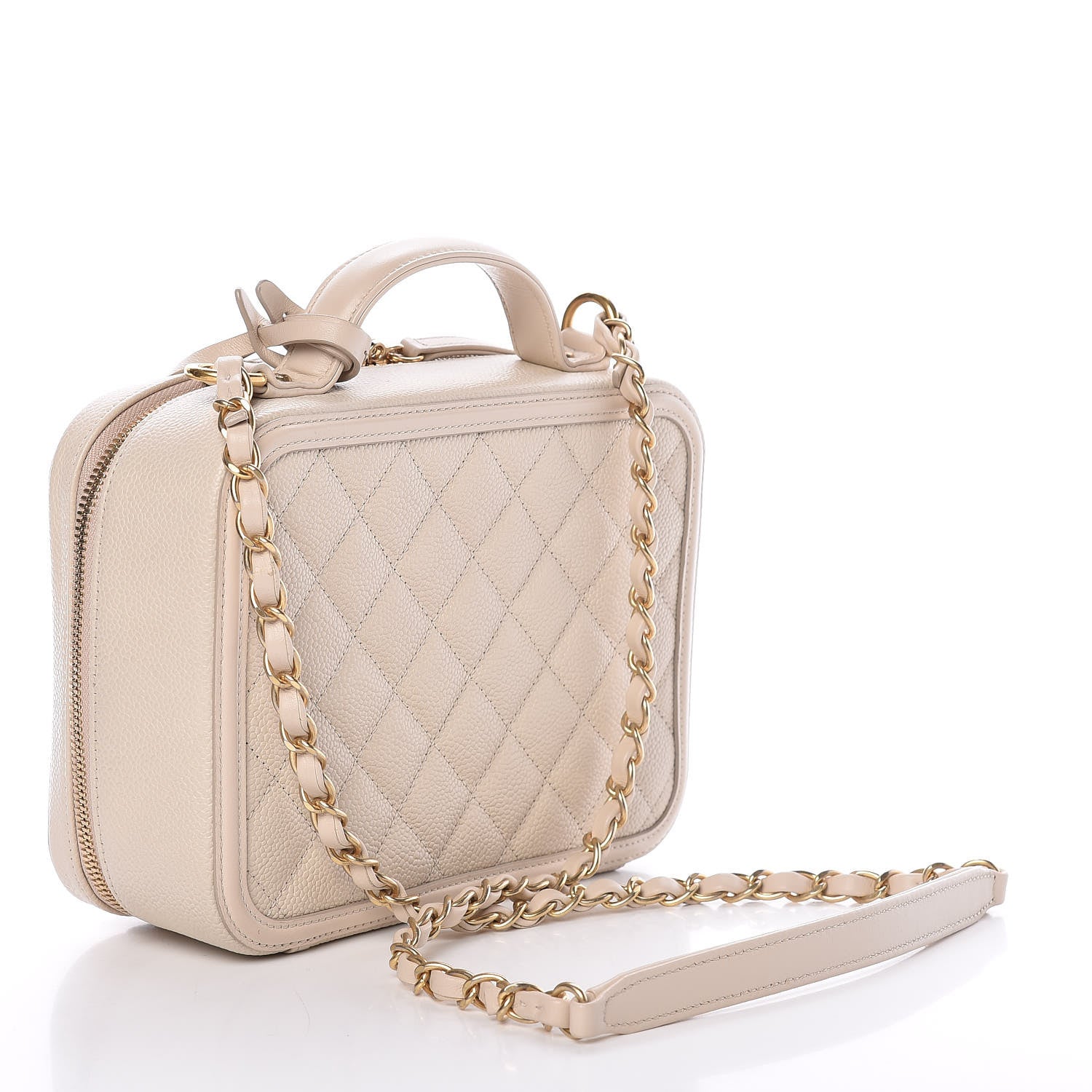 Chanel Caviar Quilted Medium CC Filigree Vanity Case Light Beige 3 of 9