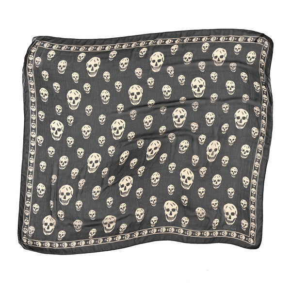 小物 Alexander McQueen skull scarf archive Alexander McQueen Silk Chiffon Skull Scarf Black Ivory 1741485