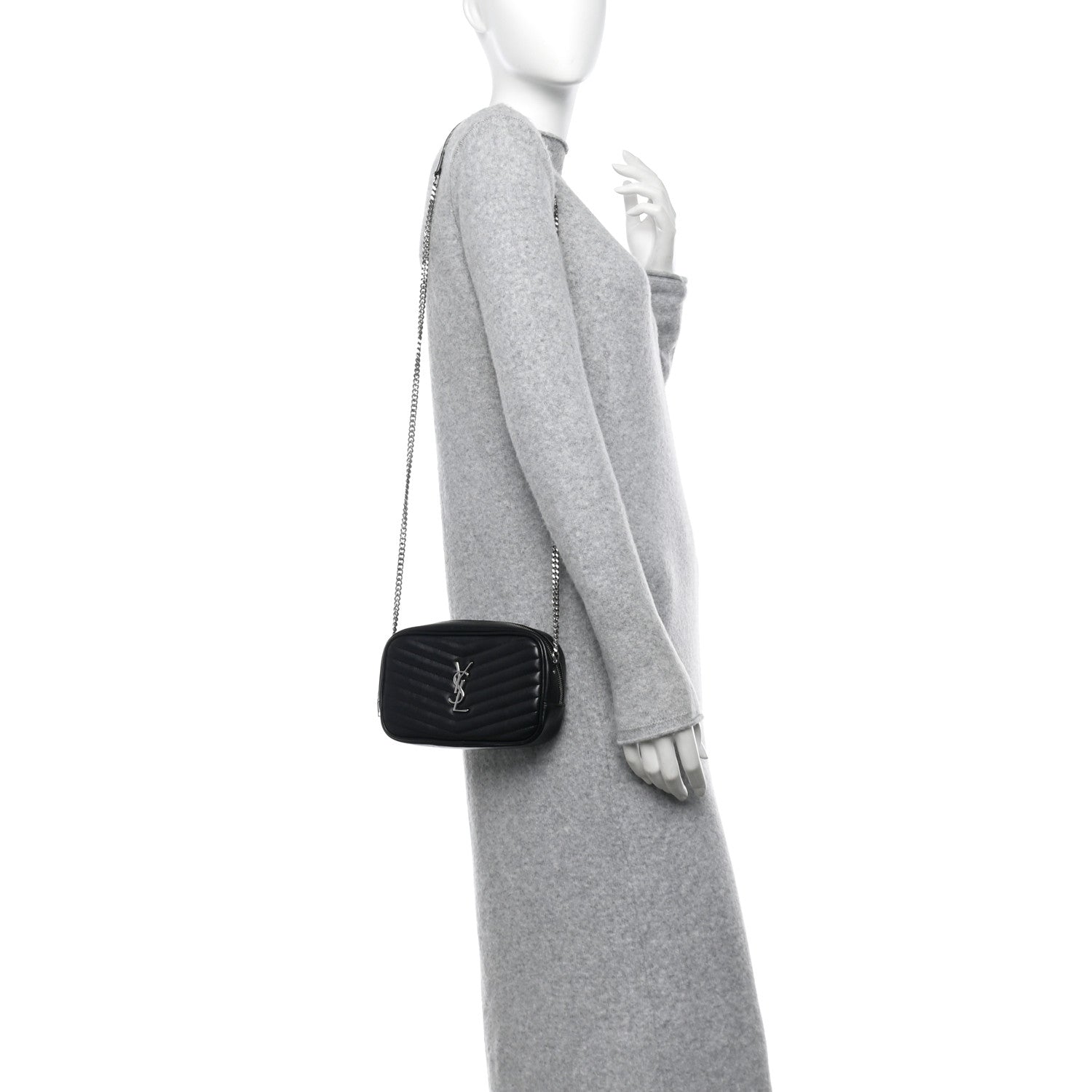 Saint Laurent Calfskin Matelasse Monogram Mini Lou Camera Bag Black 2 of 12