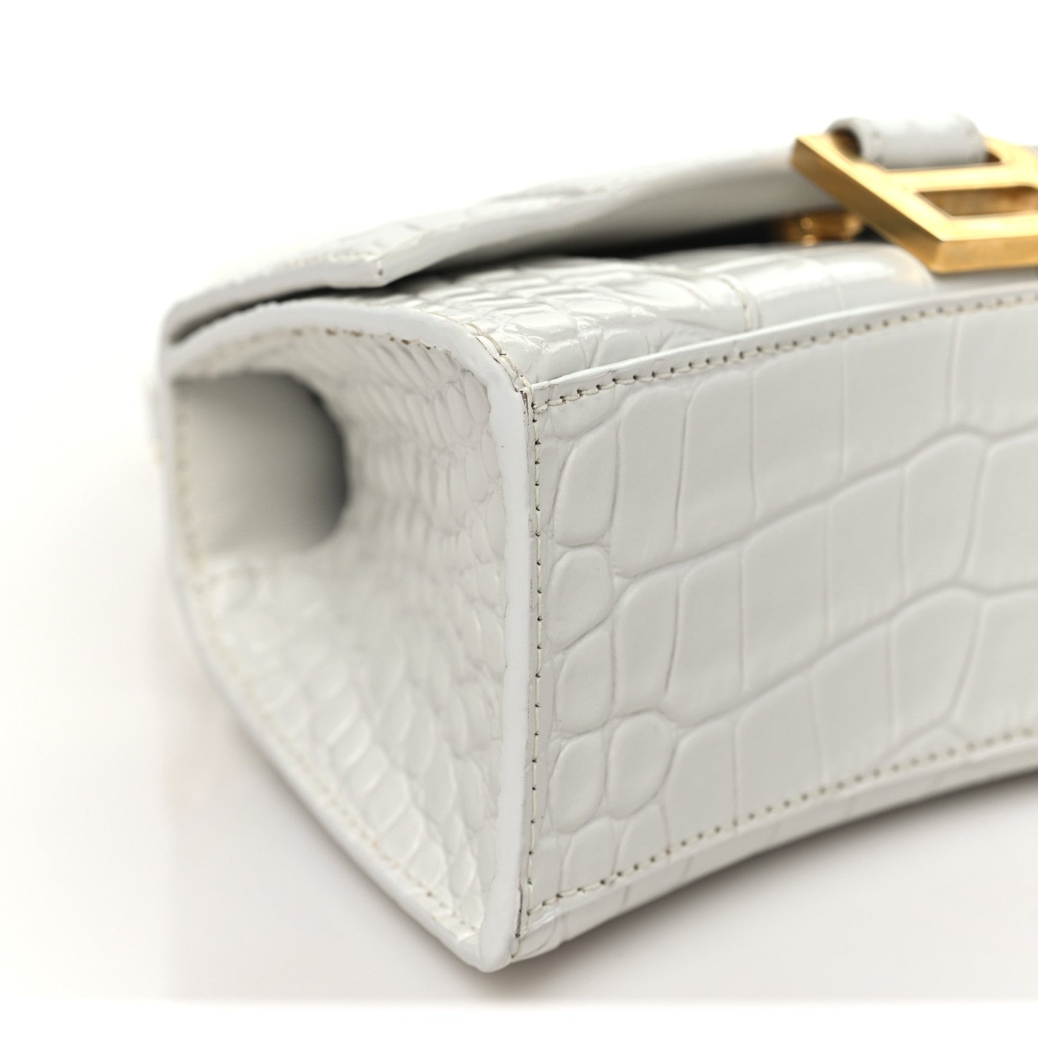 Balenciaga Shiny Calfskin Crocodile Embossed Hourglass Top Handle Bag XS White 9 of 10