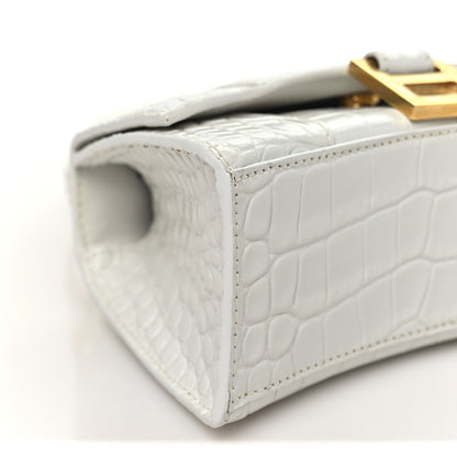 Balenciaga Shiny Calfskin Crocodile Embossed Hourglass Top Handle Bag XS White 9 of 10