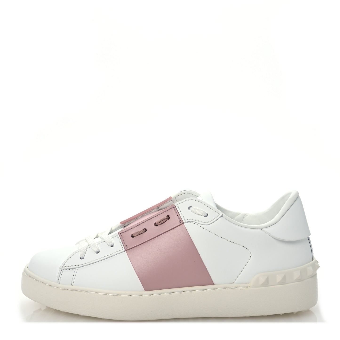 Calfskin Rockstud Open Sneakers 38.5 White Lipstick