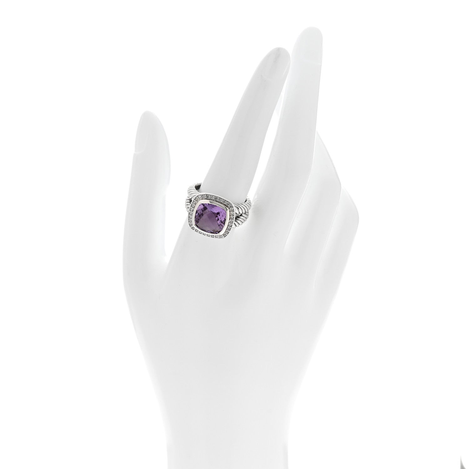 David Yurman Sterling Silver Diamond Amethyst 11mm Albion Ring 58 8.5 2 of 5