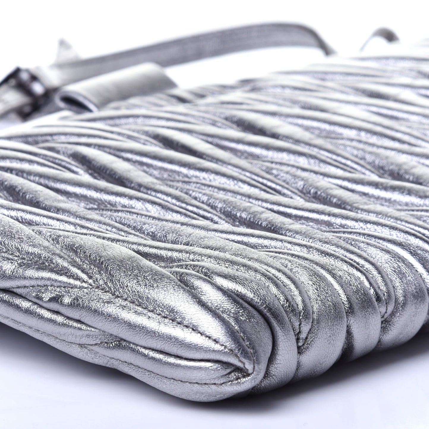 Metallic Nappa Matelasse Crossbody Clutch Cromo
