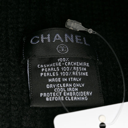 Chanel Cashmere Pearl Logo Beanie Hat Black Ivory 5 of 5