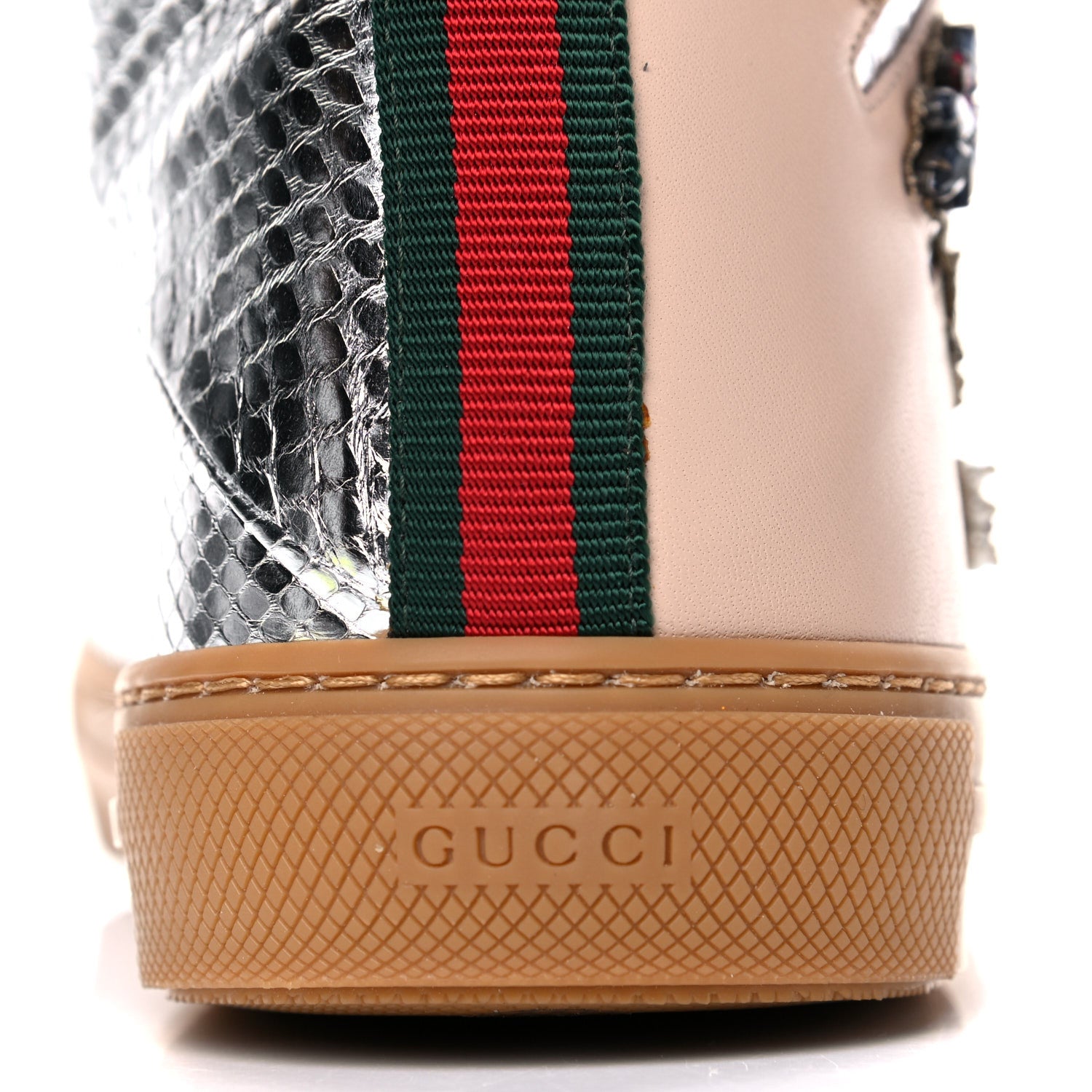 Gucci Calfskin Snake Embossed Embellished High Top Sneakers 41 Silver 10 of 12