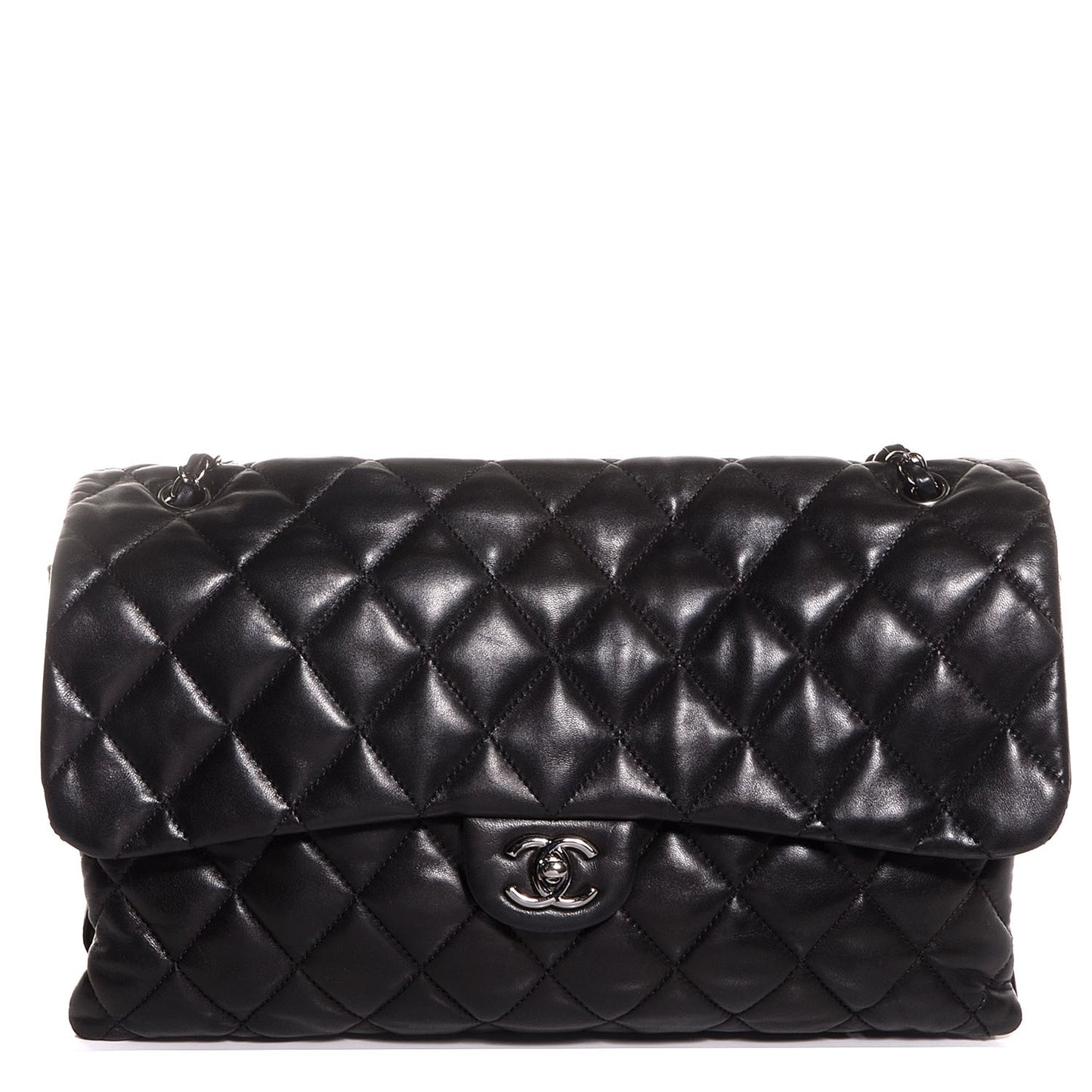Lambskin Quilted Maxi 3 Flap Black
