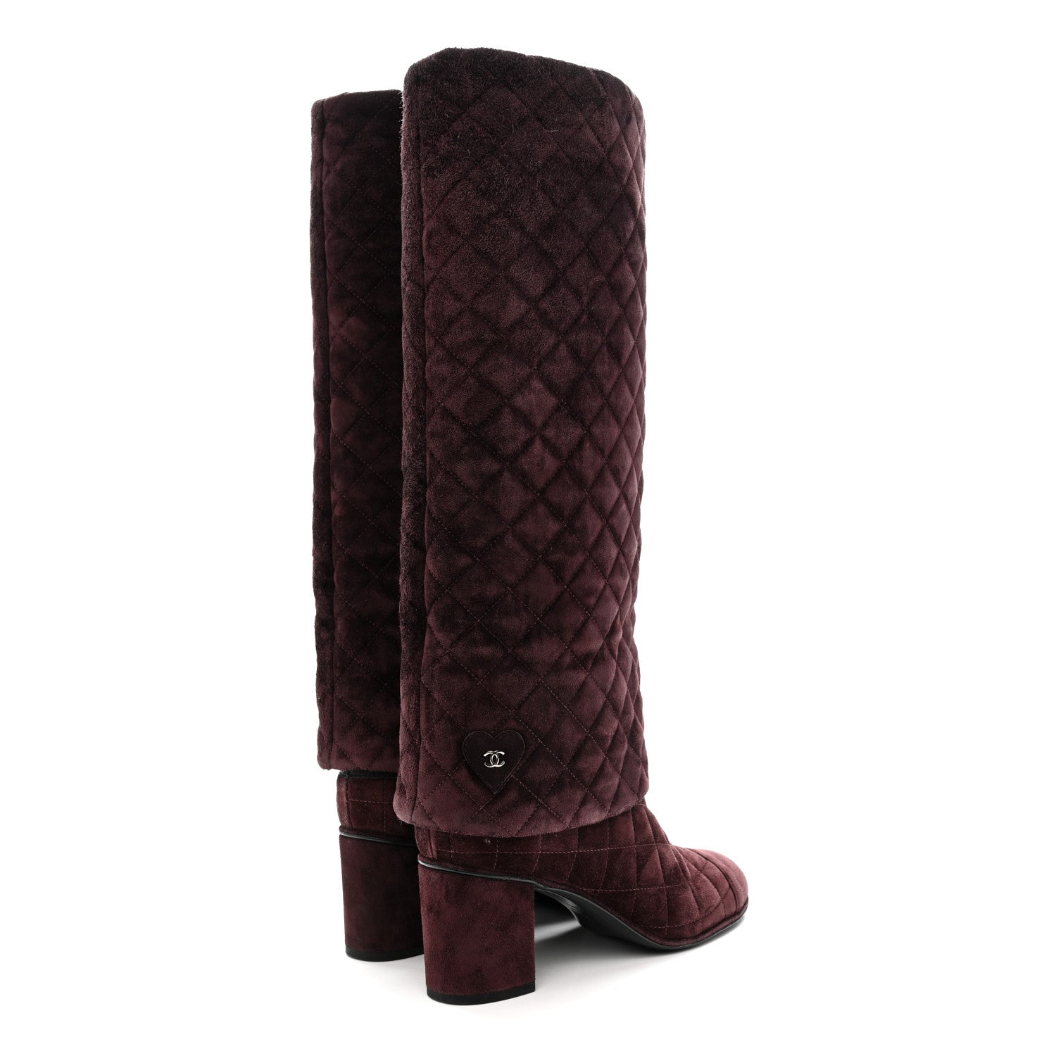 Chanel Suede Calfskin Quilted CC Fold Over High Boots 38.5 Dark Purple 4 of 7