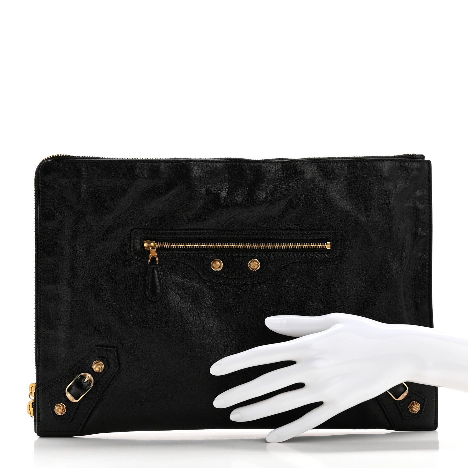 Balenciaga Agneau Giant 12 Gold Hardware Pouch Clutch Black 2 of 8
