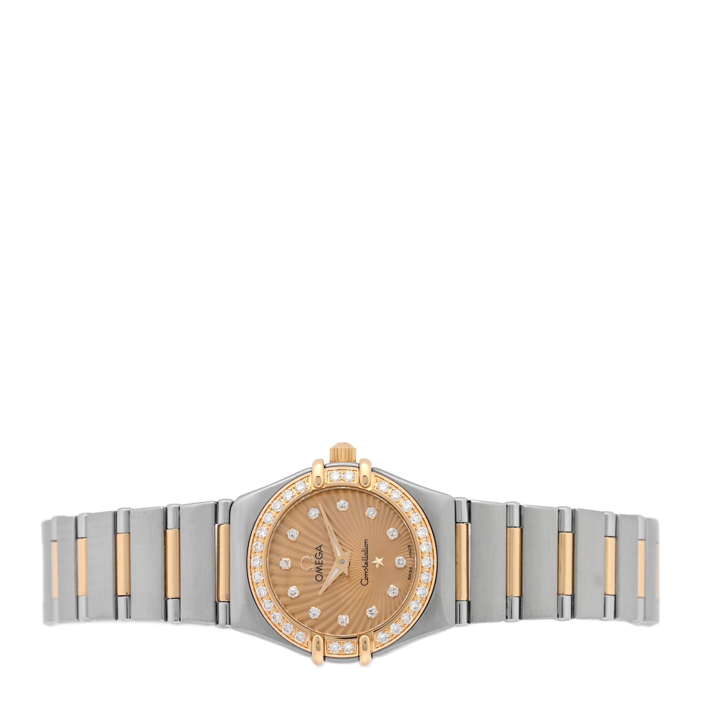 Stainless Steel 18K Yellow Gold Diamond Bezel 22mm Constellation Quartz Watch Champagne 111.25.23.60.58.001