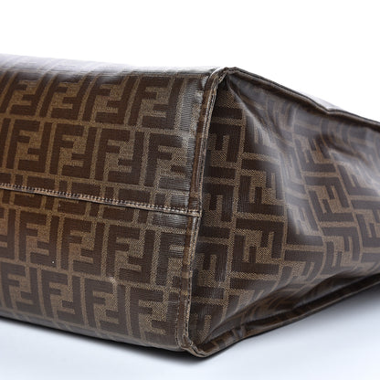Fendi X FILA Glazed Fabric FF 1974 Mania Shopping Tote Bag Mogano Panna Blueberry 9 of 14