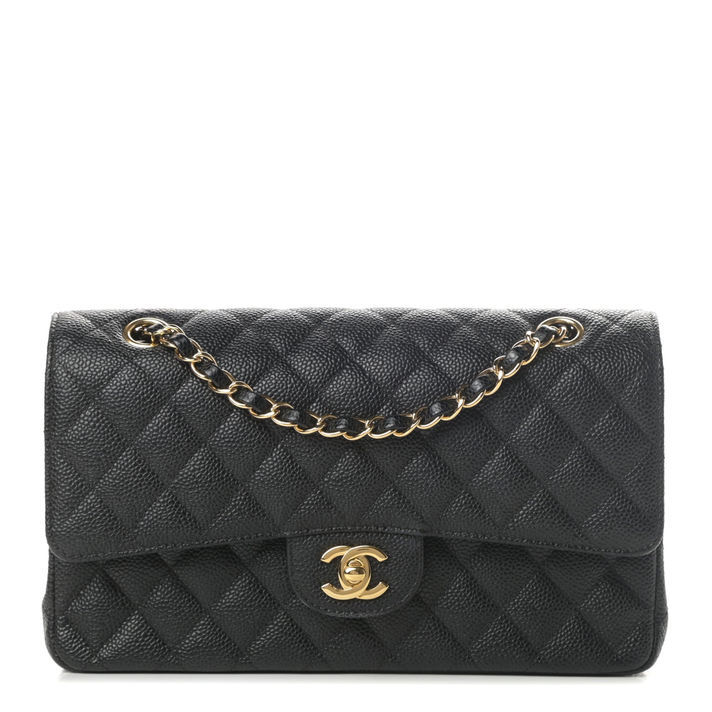 Caviar Quilted Medium Double Flap Black