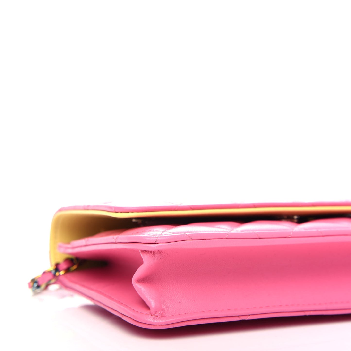 Lambskin Quilted Wallet On Chain WOC Pink Yellow