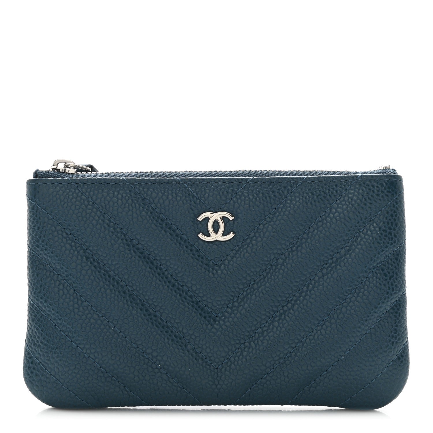 Chanel Caviar Chevron Quilted Small Cosmetic Case Blue 1 of 11
