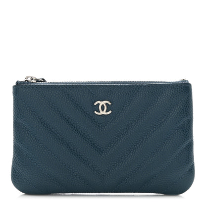 Chanel Caviar Chevron Quilted Small Cosmetic Case Blue 1 of 11