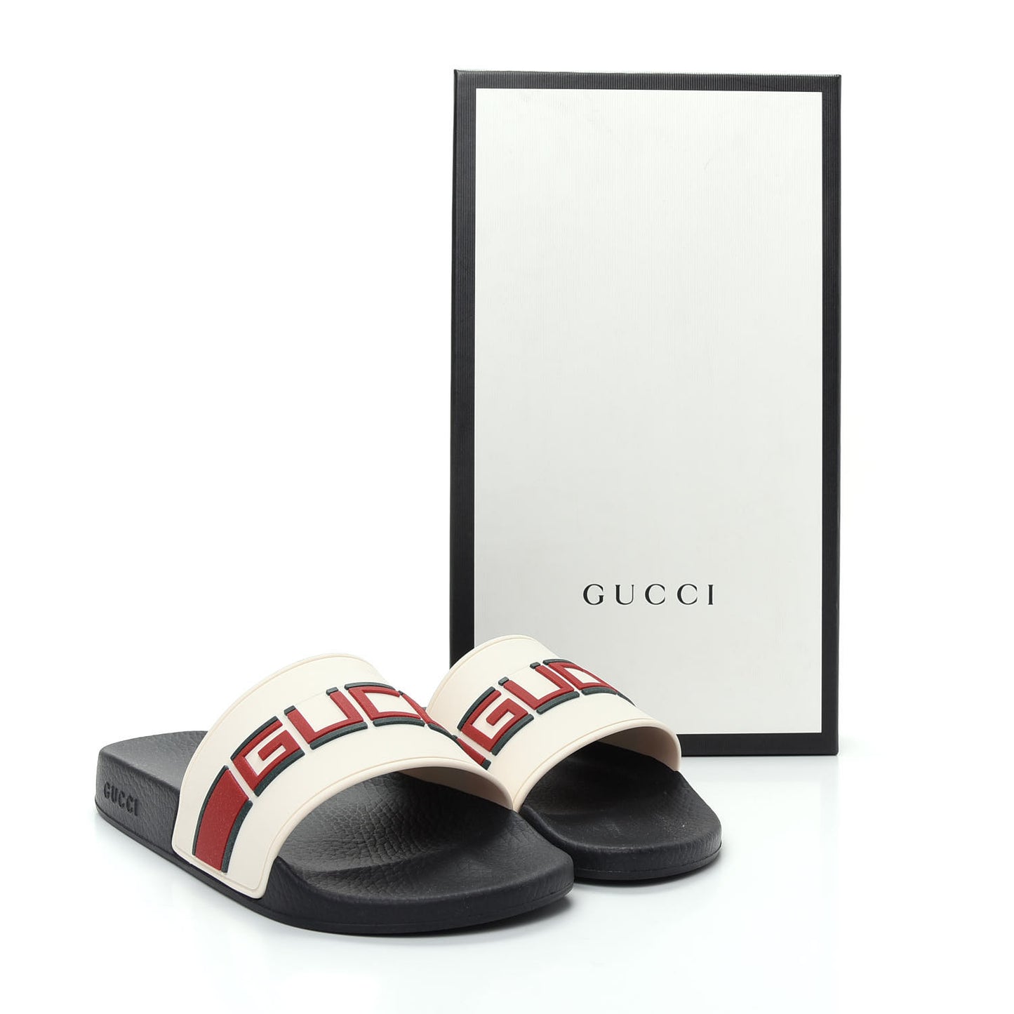 Rubber Stripe Mens Pool Slide Sandals 8 Ecru Green Red