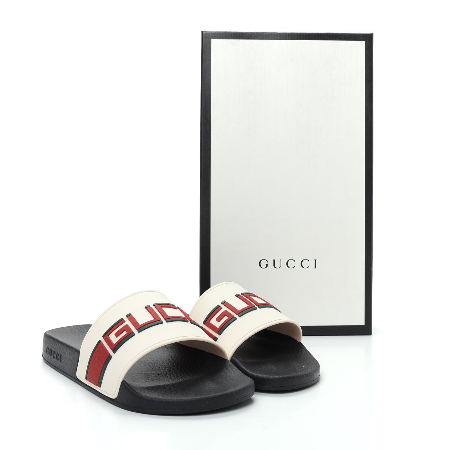 Gucci Rubber Stripe Mens Pool Slide Sandals 8 Ecru Green Red 11 of 11