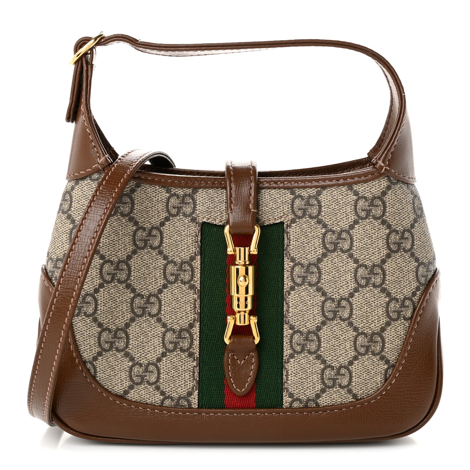 Gucci GG Supreme Monogram Azalea Calfskin Web Mini Jackie 1961 Hobo Beige Ebony Brown Sugar 1 of 10
