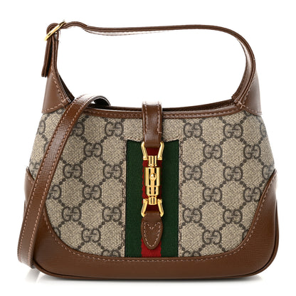 Gucci GG Supreme Monogram Azalea Calfskin Web Mini Jackie 1961 Hobo Beige Ebony Brown Sugar 1 of 10