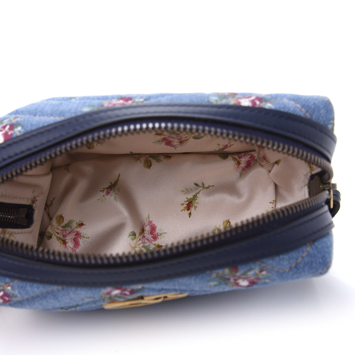 Gucci Denim Matelasse Flora GG Marmont Cosmetic Case Blue 5 of 7