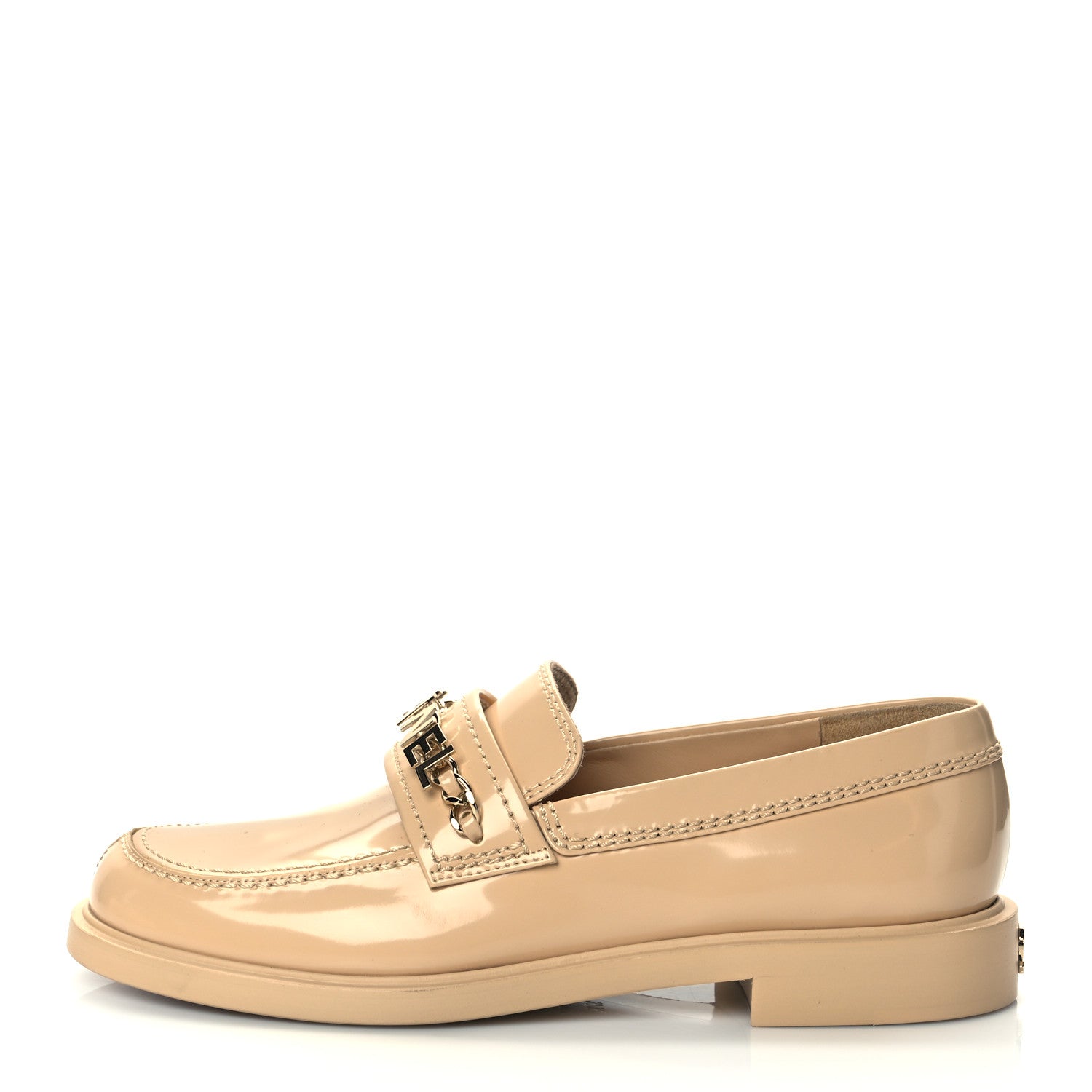 Chanel Shiny Calfskin Logo Loafers 37.5 Beige 1 of 11