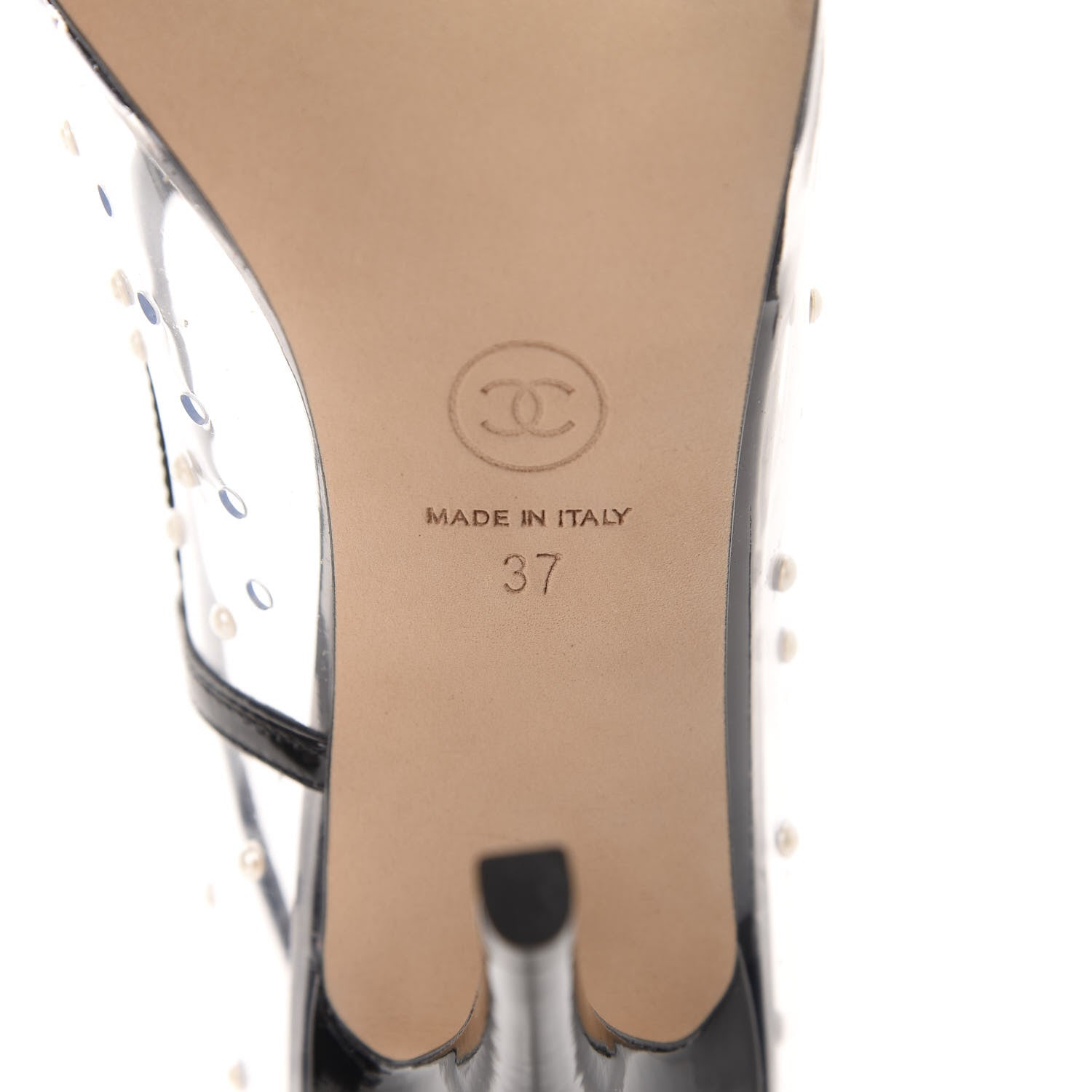 Chanel PVC Patent Calfskin Pearl Cap Toe Pumps 37 Transparent Black 7 of 9