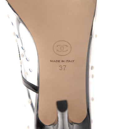 Chanel PVC Patent Calfskin Pearl Cap Toe Pumps 37 Transparent Black 7 of 9