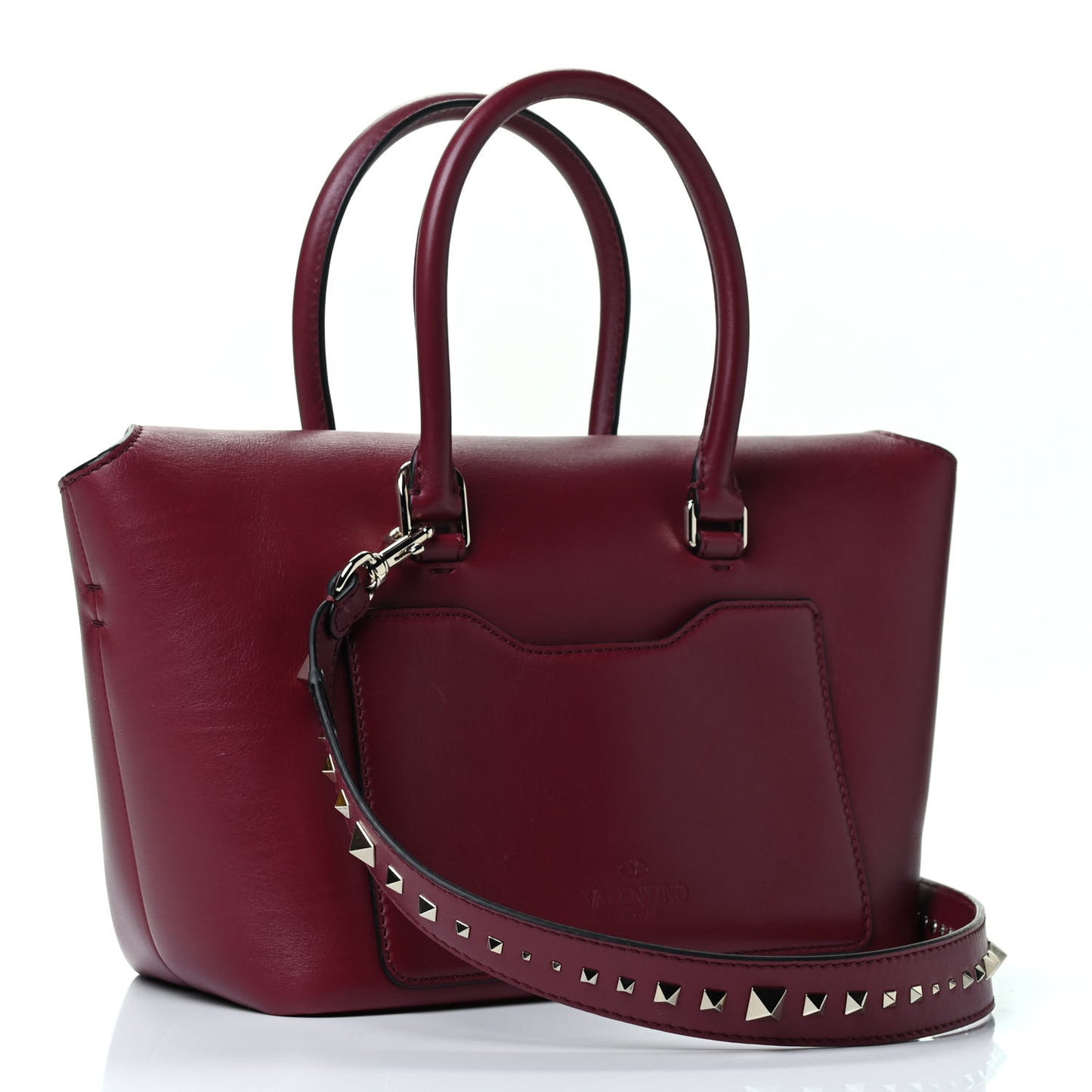 Calfskin Small Rockstud Demilune Double Handle Satchel Rubino