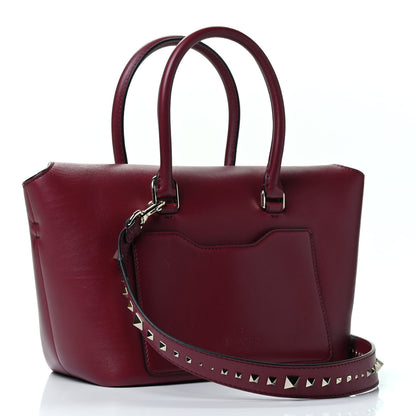 Valentino Garavani Calfskin Small Rockstud Demilune Double Handle Satchel Rubino 2 of 4