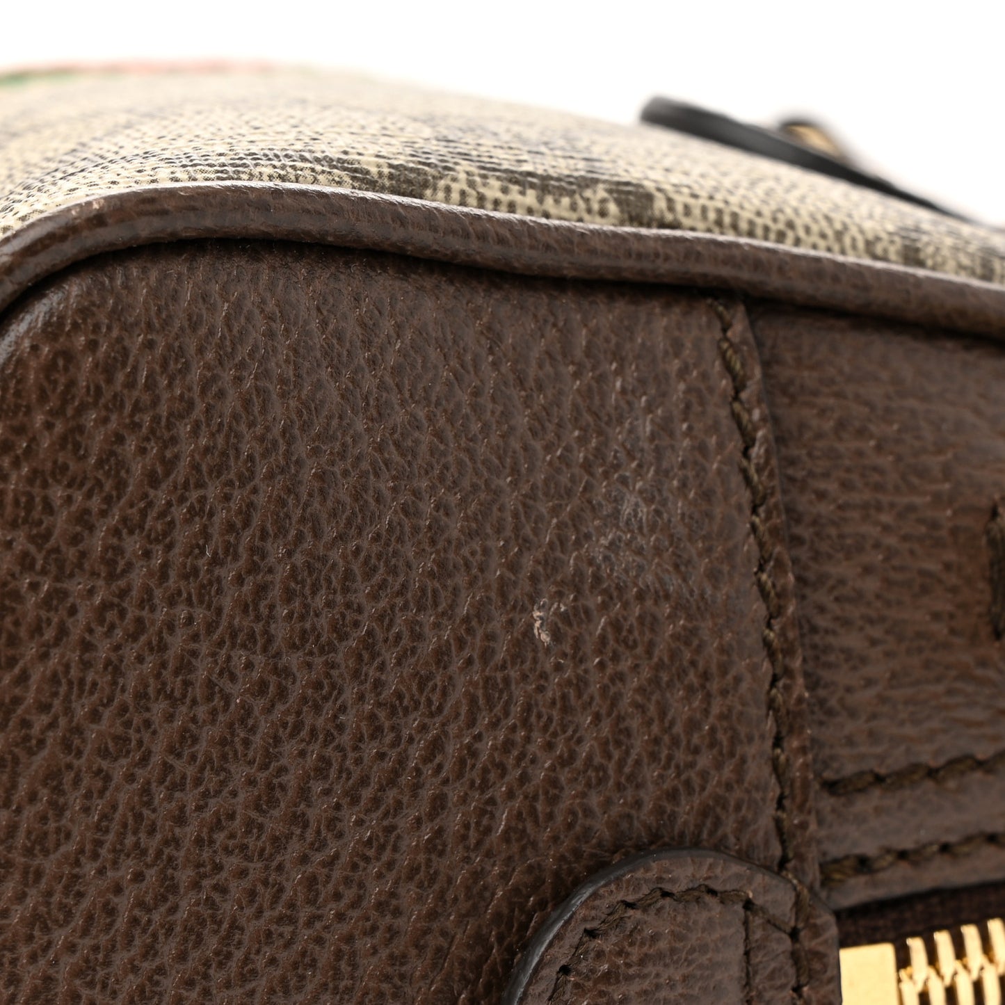 GG Supreme Monogram Textured Dollar Calfskin Web Mini Ophidia Top Handle Bowler Bag Beige Ebony New Acero