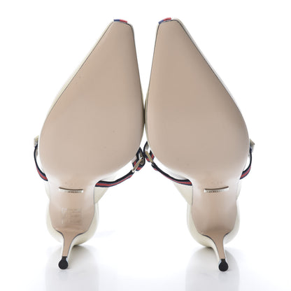 Gucci Malaga Kid Sylvie Web Cross Strap Mid-Heel Slides 36.5 Vintage White 5 of 11