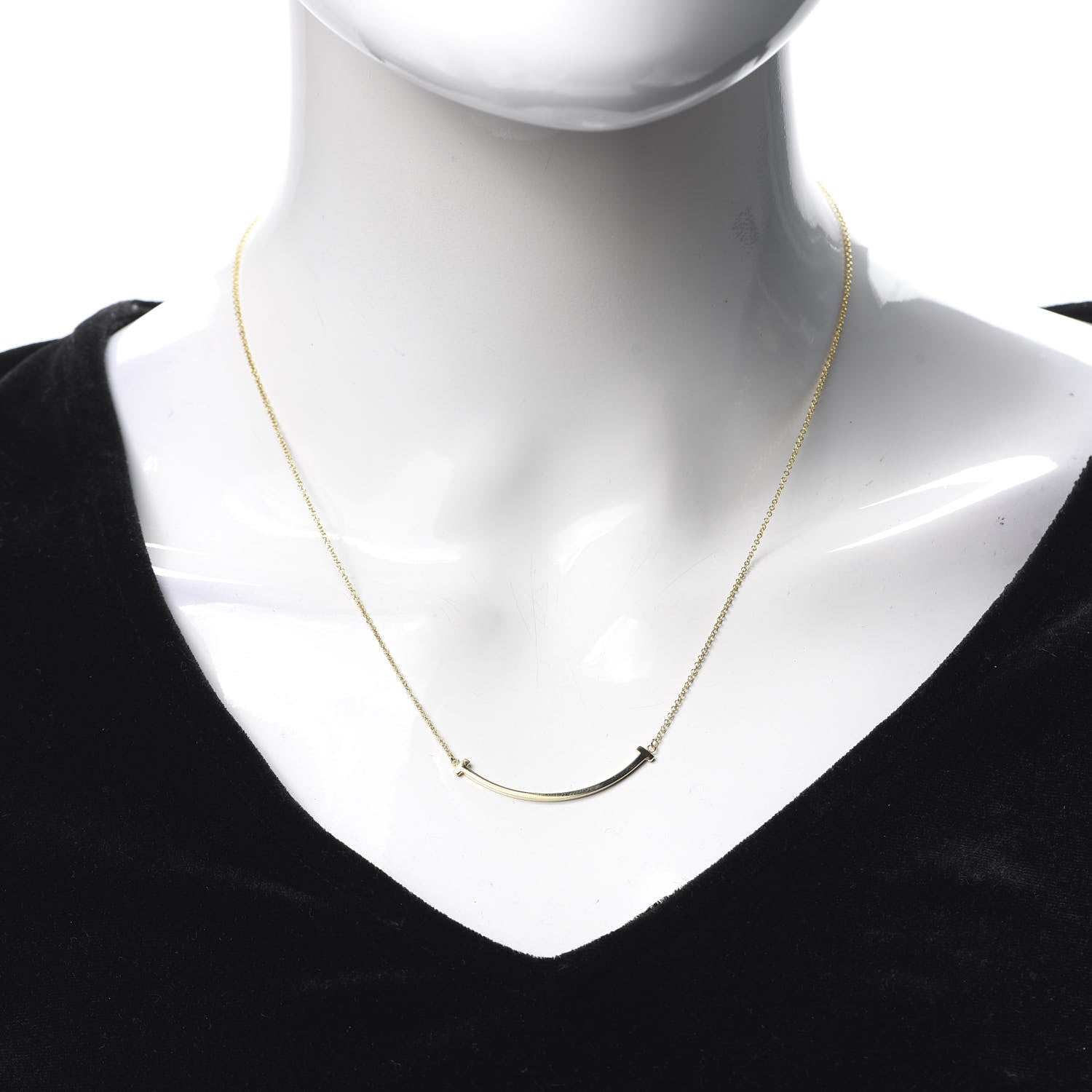 Tiffany 18K Yellow Gold Small T Smile Pendant Necklace 2 of 6