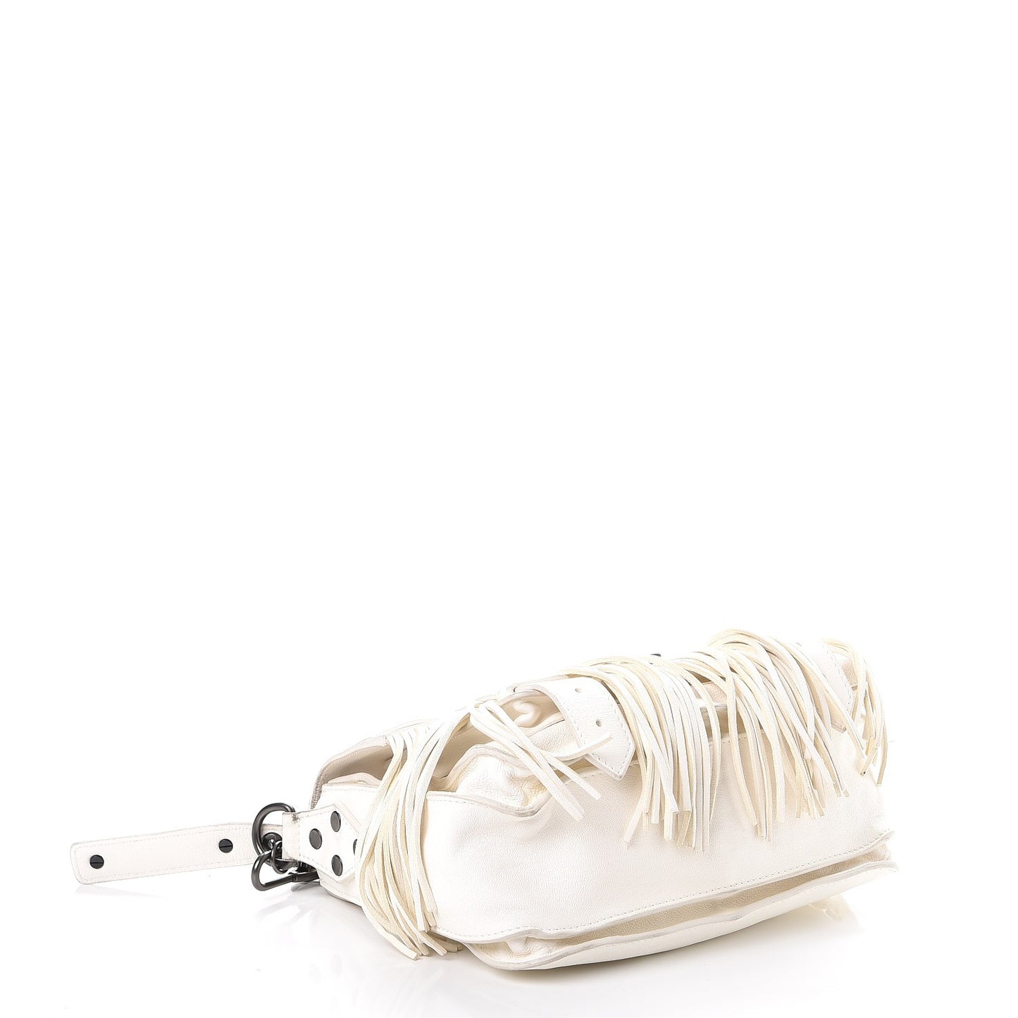 Lambskin Fringe PS1 Crossbody Pouch White
