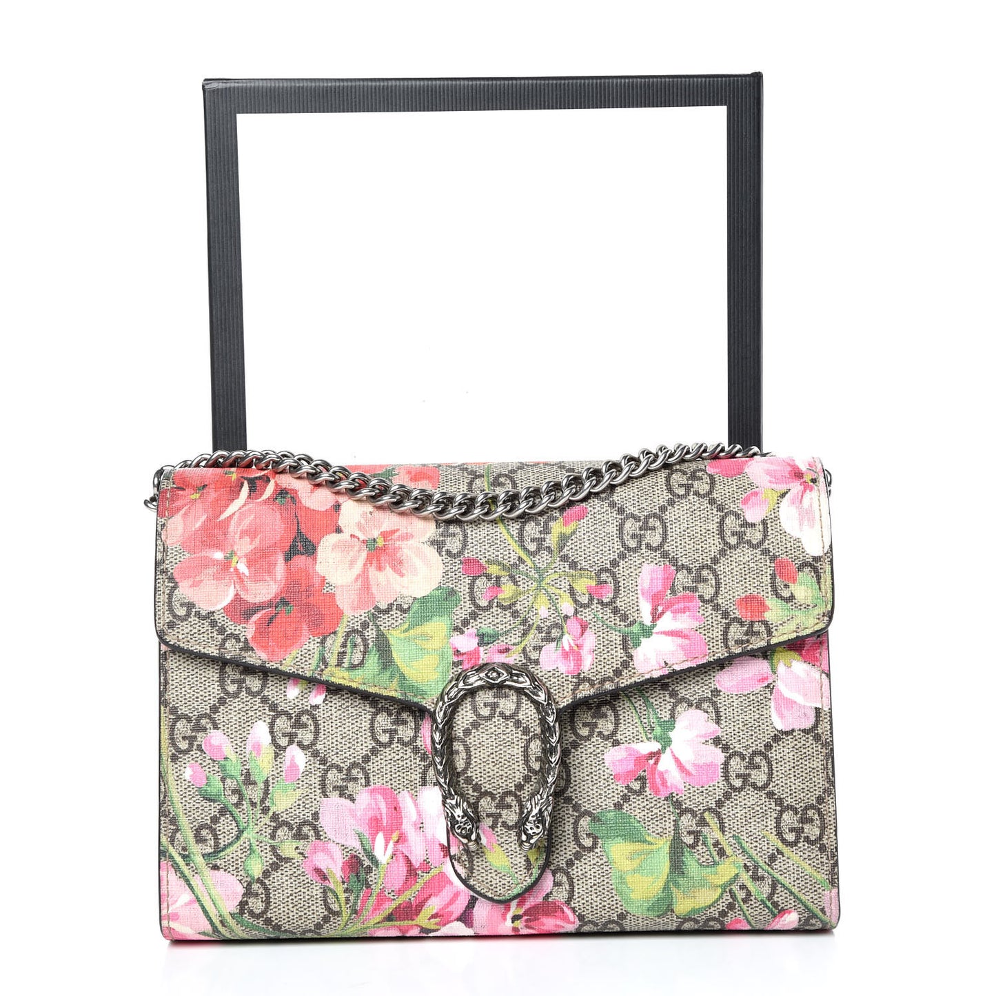 GG Supreme Monogram Blooms Mini Dionysus Chain Wallet Beige Multicolor Dry Rose