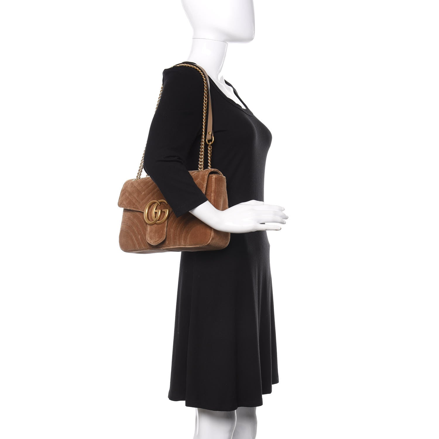Gucci Velvet Matelasse Medium GG Marmont Shoulder Bag Taupe 3 of 11