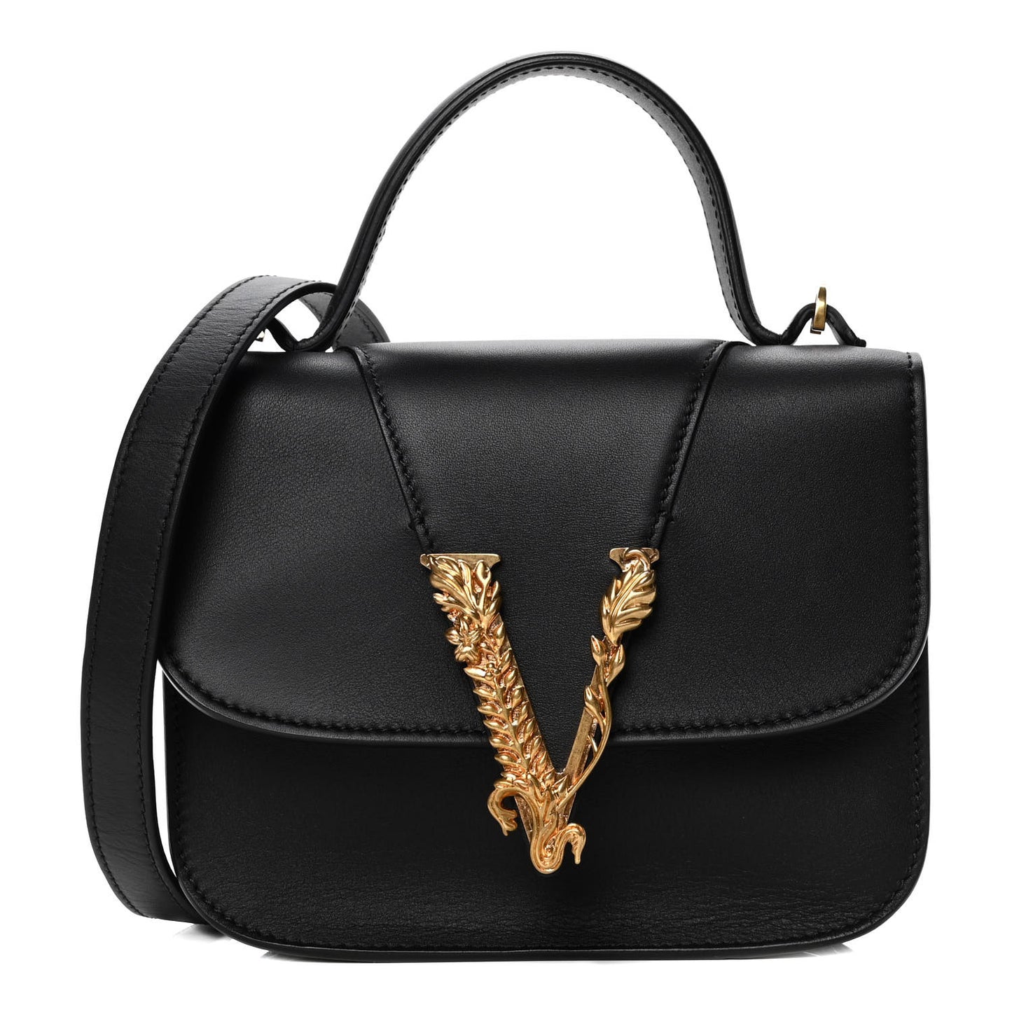 Vitello Barocco Virtus Small Top Handle Shoulder Bag Black