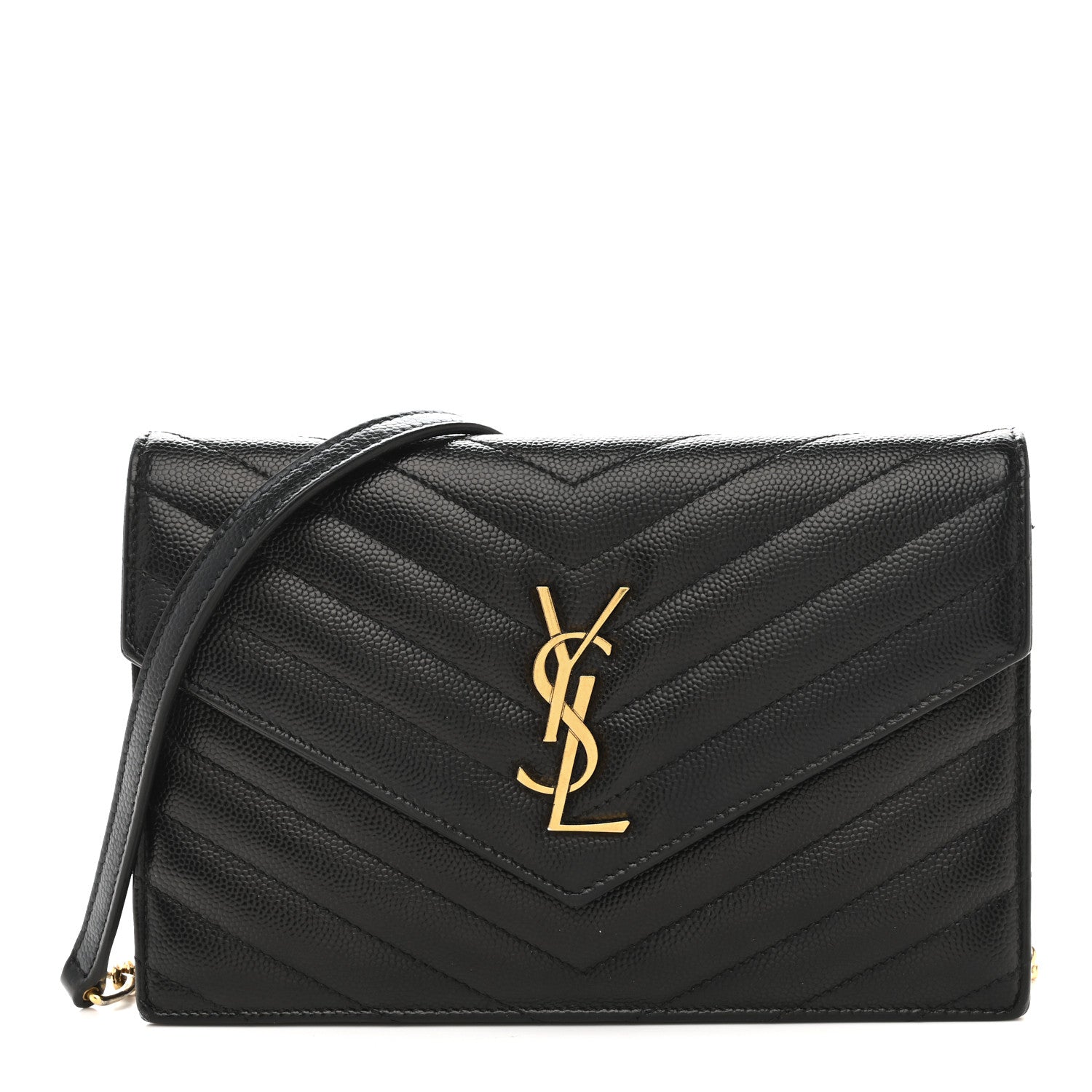 Saint Laurent Grain De Poudre Matelasse Chevron Monogram Envelope Chain Wallet Black 1 of 15