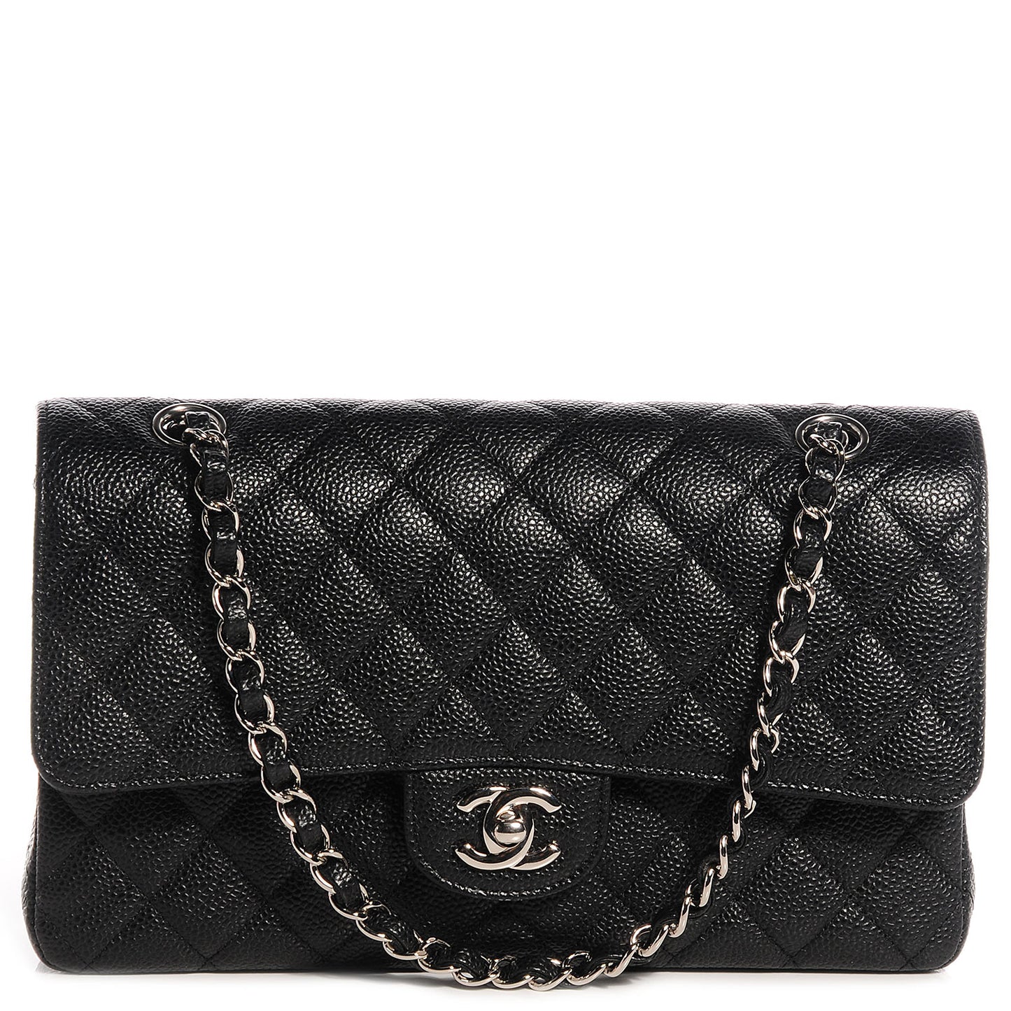 Caviar Quilted Medium Double Flap Black
