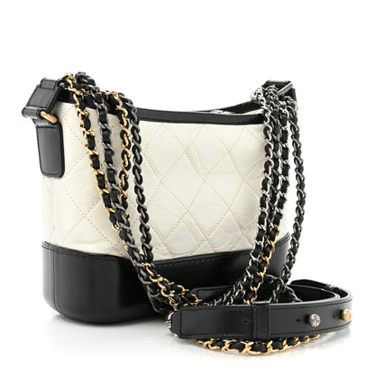 Chanel Aged Calfskin Quilted Small Gabrielle Hobo Black White 2 of 8