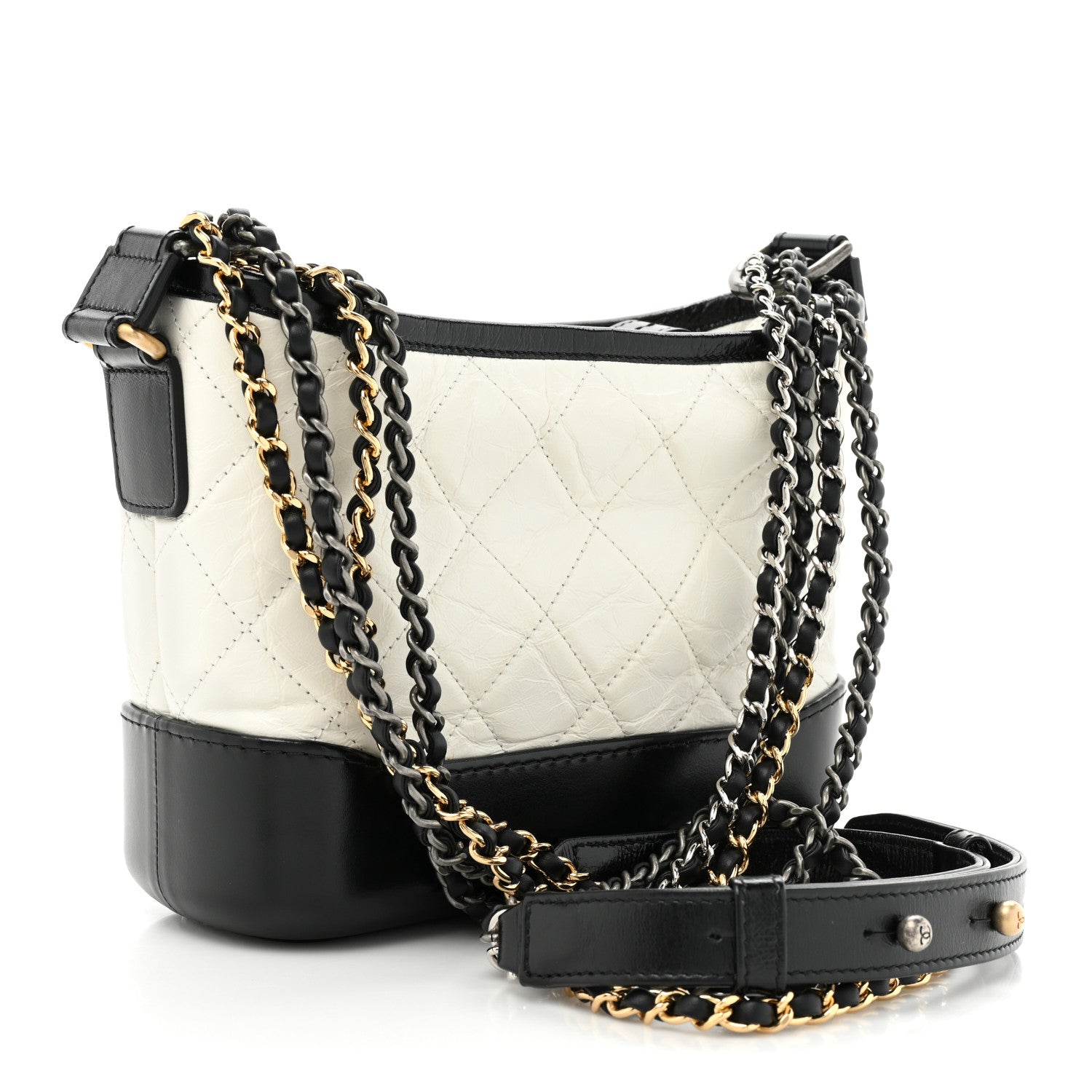 Chanel Aged Calfskin Quilted Small Gabrielle Hobo Black White 2 of 8