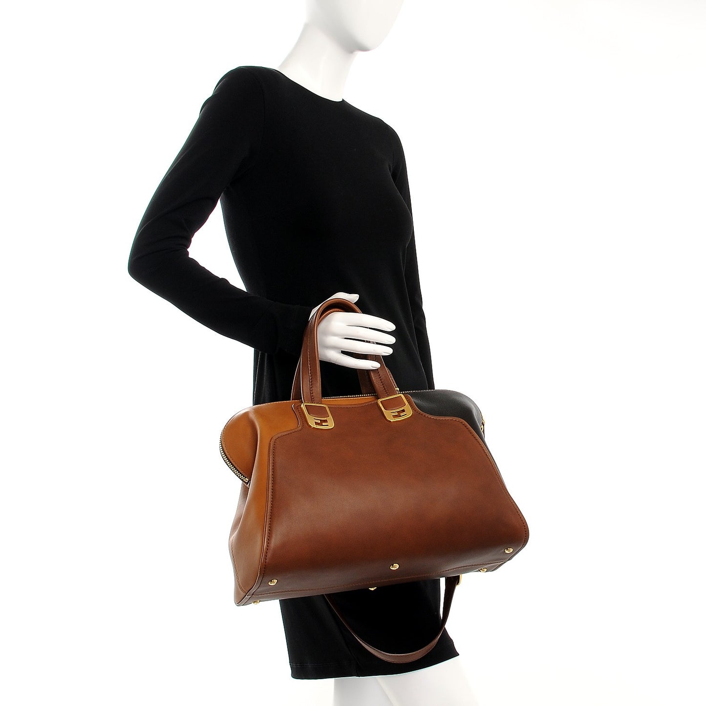 Capra Vitello Saddle Colorblock Large Chameleon Tote Moro Biscotto