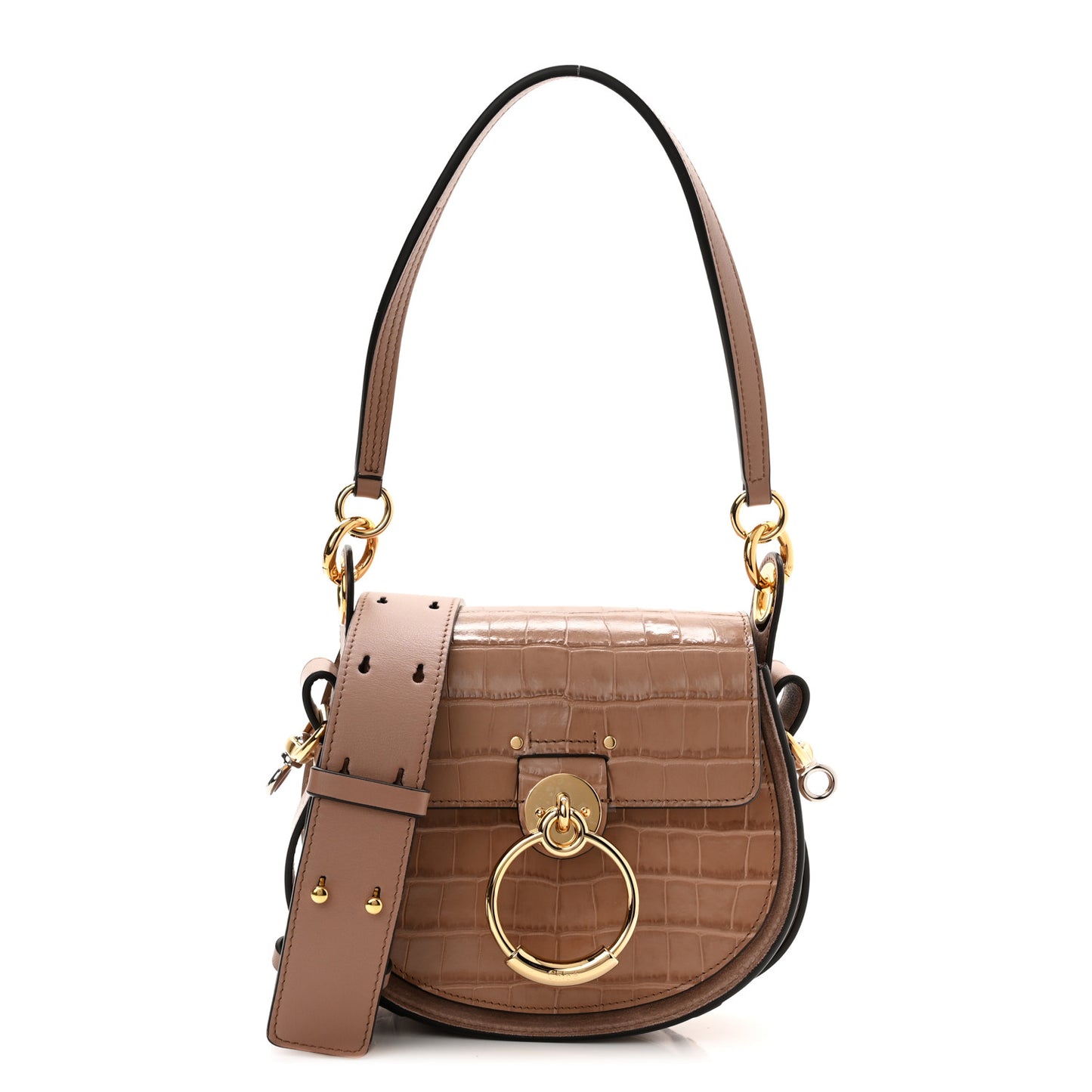 Calfskin Crocodile Embossed Small Tess Bag Woodrose