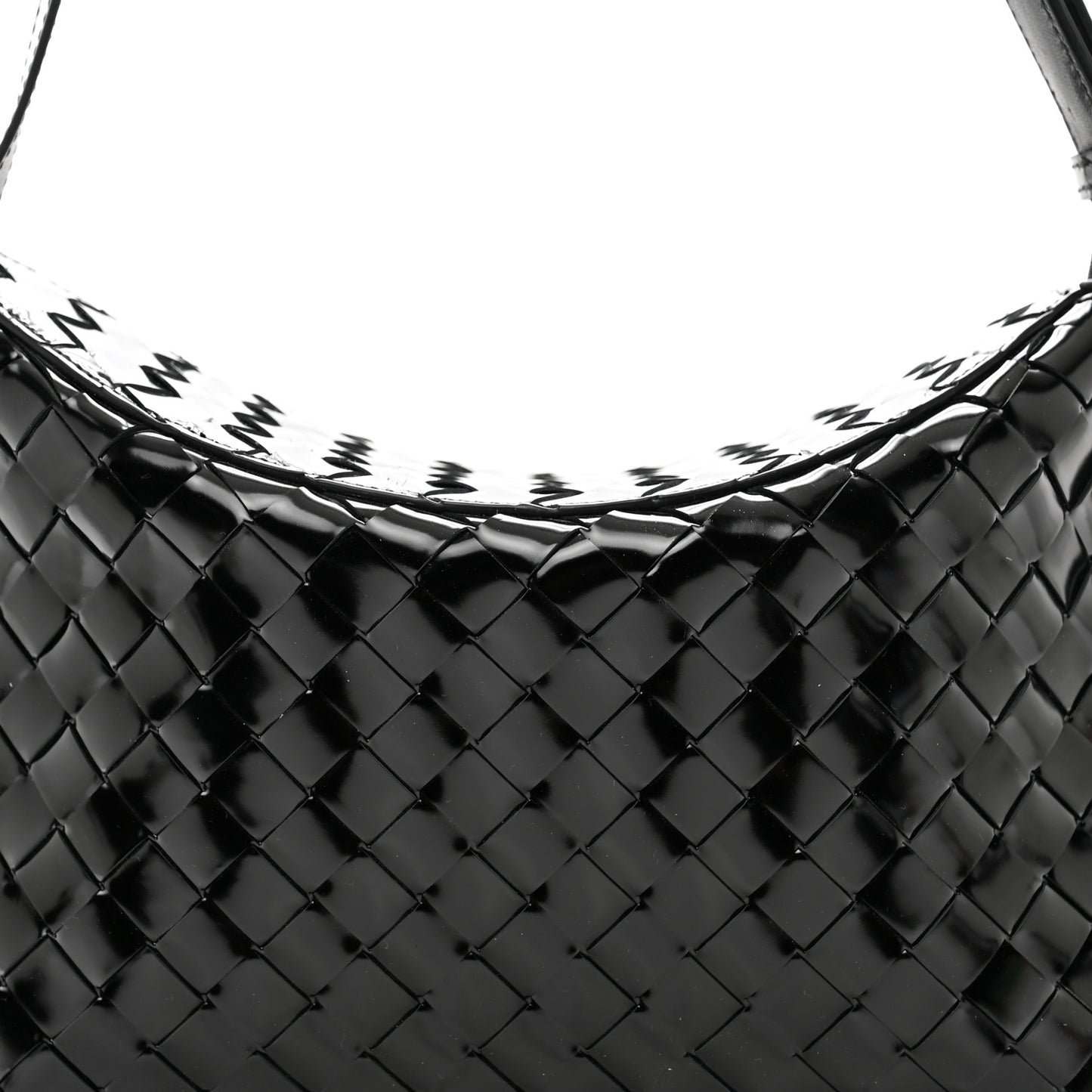 Patent Intrecciato Shoulder Bag Black