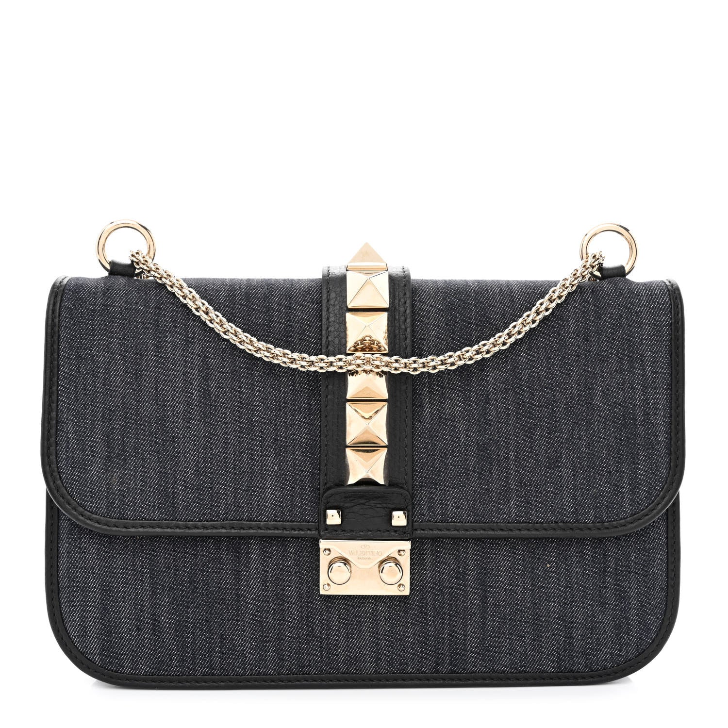 Valentino Garavani Denim Medium Glam Lock Rockstud Flap Deep Denim 1 of 9